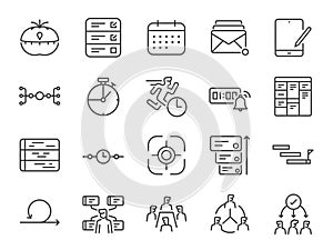 Productivity icon set. Included the icons as productive, time management, velocity, agile, work process, and more.